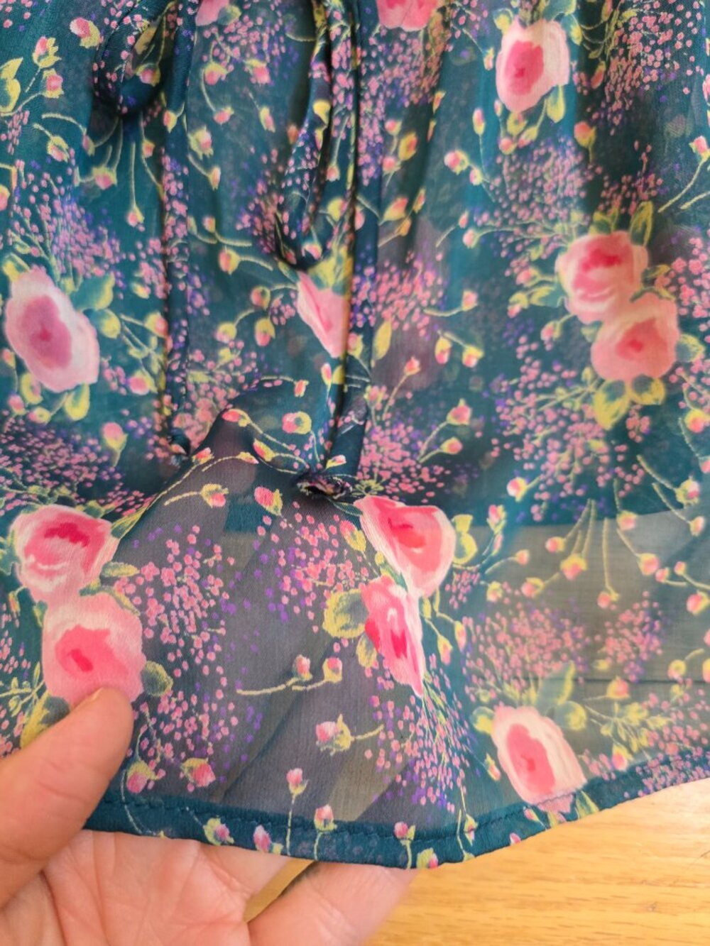 vintage Y2K cottagecore teal floral sheer ruffle romantic tank top | WMS S - Picture 6 of 11